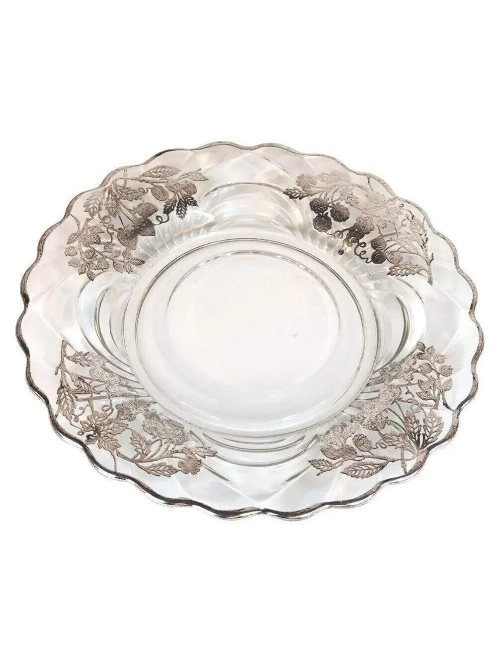 CAMBRIDGE GLASS CAPRICE Sterling Silver Overlay Woodland Berries & Leaves Design
